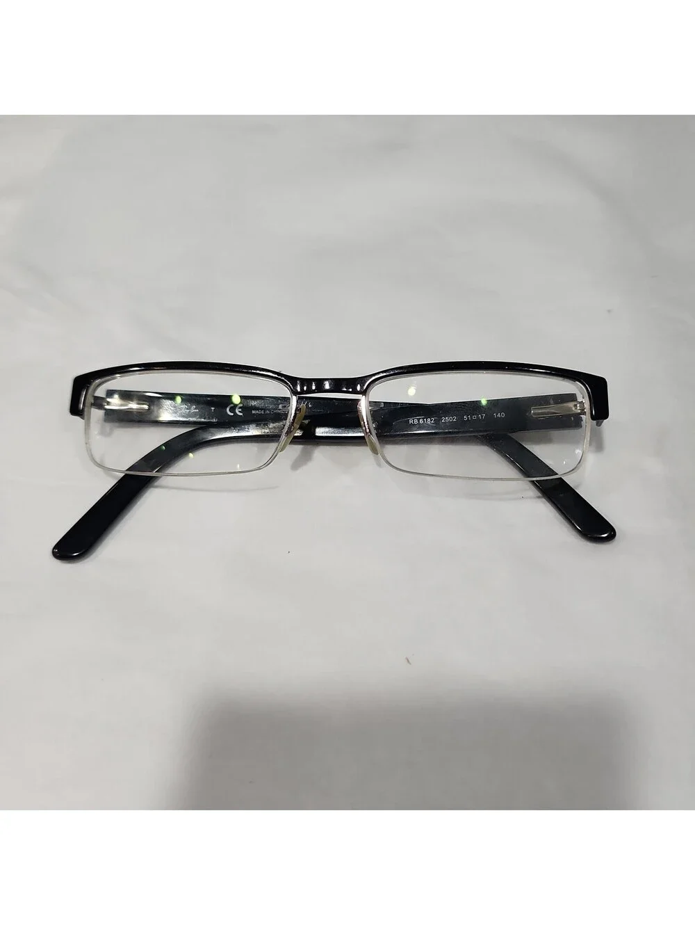 Ray Ban RB6182 2502 Rectangle Half Rim Black Eyeglasses 51-17-140